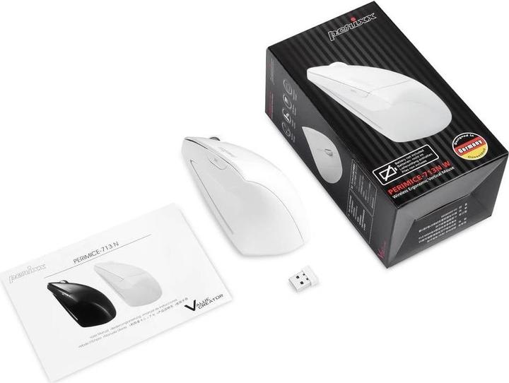 Produktbild Perixx PERIMICE-713 N W Ergonomische Maus Funk Weiss 6 Tasten 1000 dpi, 1500 (Kabellos)