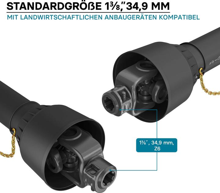 Actual product image Wiltec PTO Shaft T2 Drive Shaft 740-960mm 270Nm 540rpm 23kW (31hp), 2x 1 3/8" 6 teeth Tractor Attachme (Tractor accessories)
