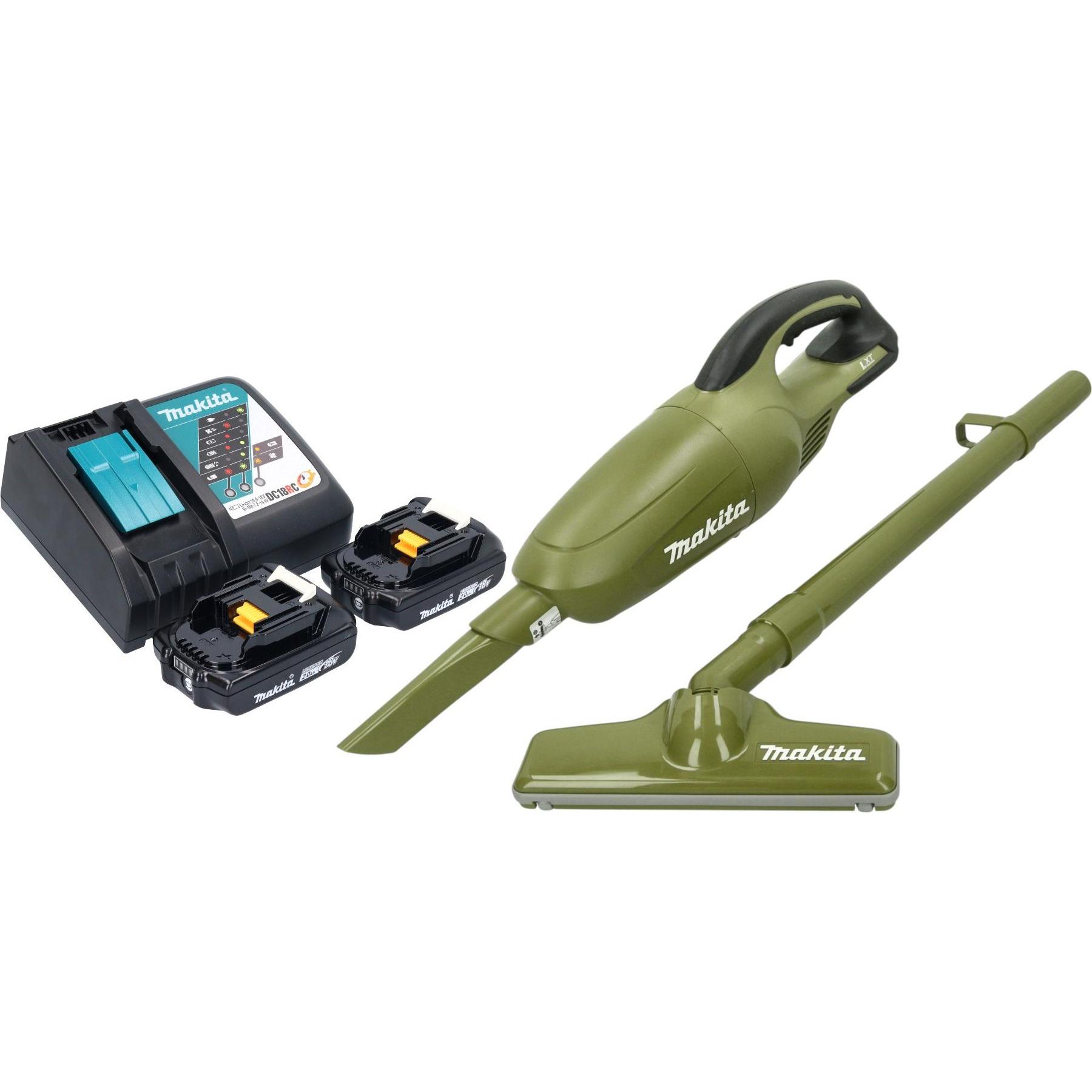 Makita DCL 180 RA2O Akku Staubsauger 18 V 0,65 l Olive Outdoor Adventure Serie + 2x Akku 2,0 Ah +, Staubsauger, Grün