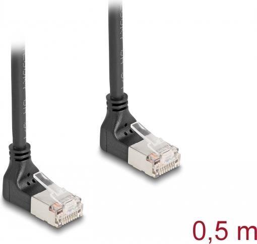 Actual product image Delock RJ45 network cable Cat.6A S/FTP Slim 90° bottom / bottom (S/FTP, CAT6a, 0.50 m)