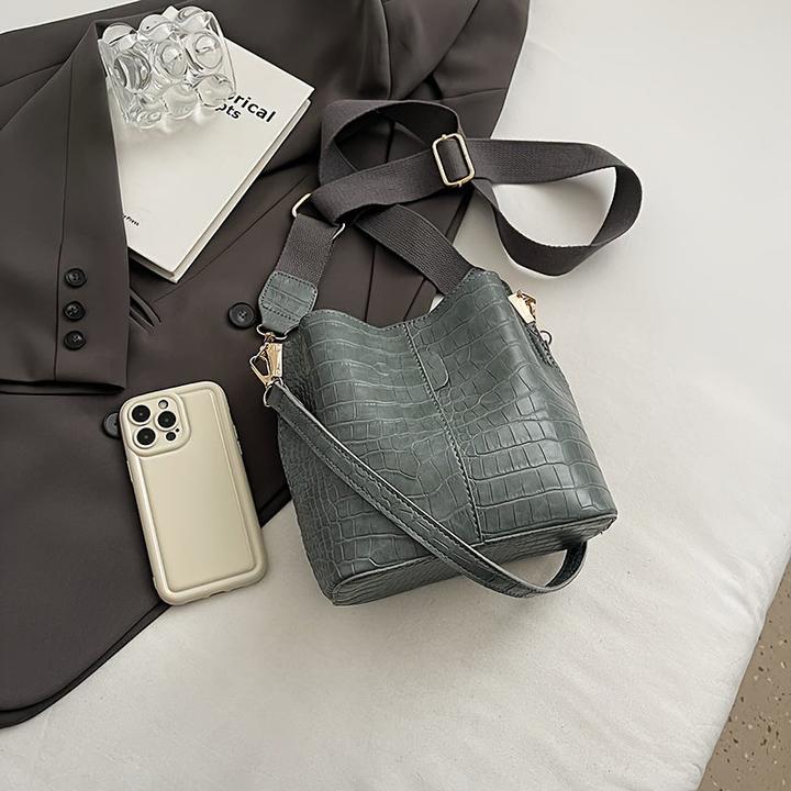 Immagine prodotto Only-Bags.Store Borsa a secchiello con motivo a coccodrillo - Versatile borsa a tracolla e crossbody, repellente