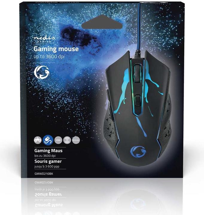 Actual product image Nedis Gaming Mouse | Wired | 1200 / 1800 / 2400 / 3600 dpi | Adjustable DPI | Number of buttons: 6 (Cable)