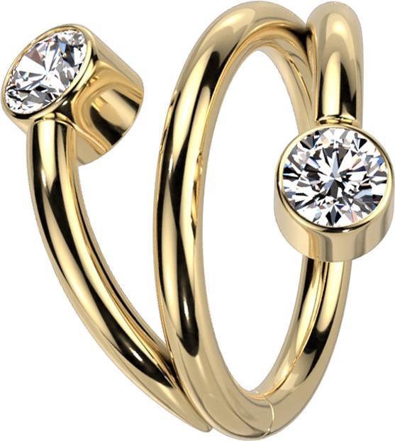 Produktbild Star Piercing Micro Segmentring klappbar vergoldet Spirale zwei Kristalle silber (Titan, ohne Messing)