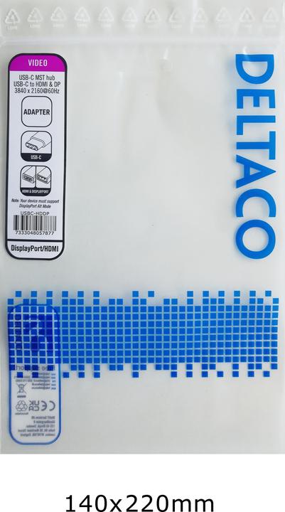 Immagine prodotto Deltaco HUB USB-C MST, 2x 4K/60Hz, HDMI + DP (USB-C, 3 porte)