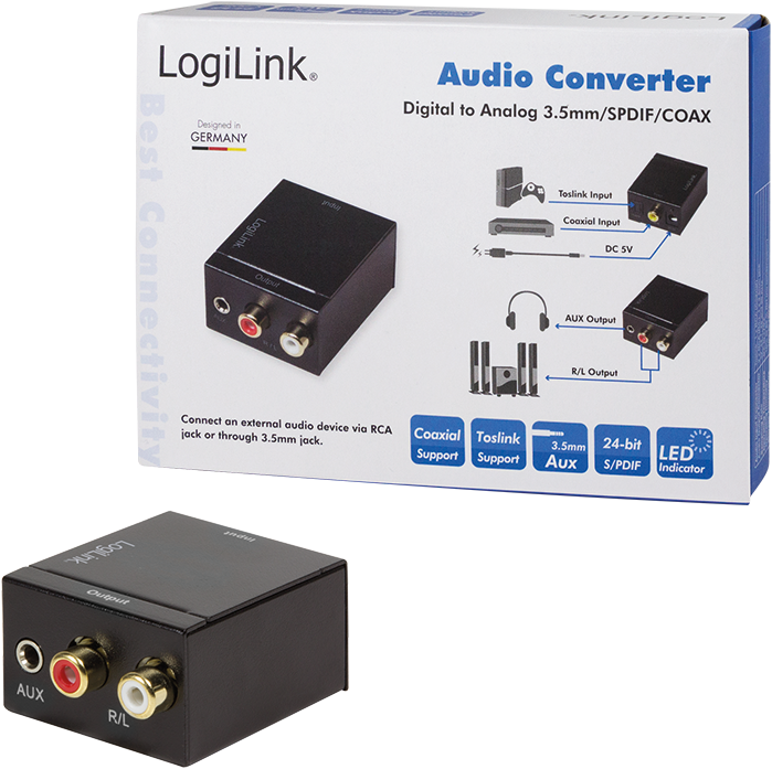 Actual product image LogiLink Coaxial and Toslink Adapter (Digital -> Analog)