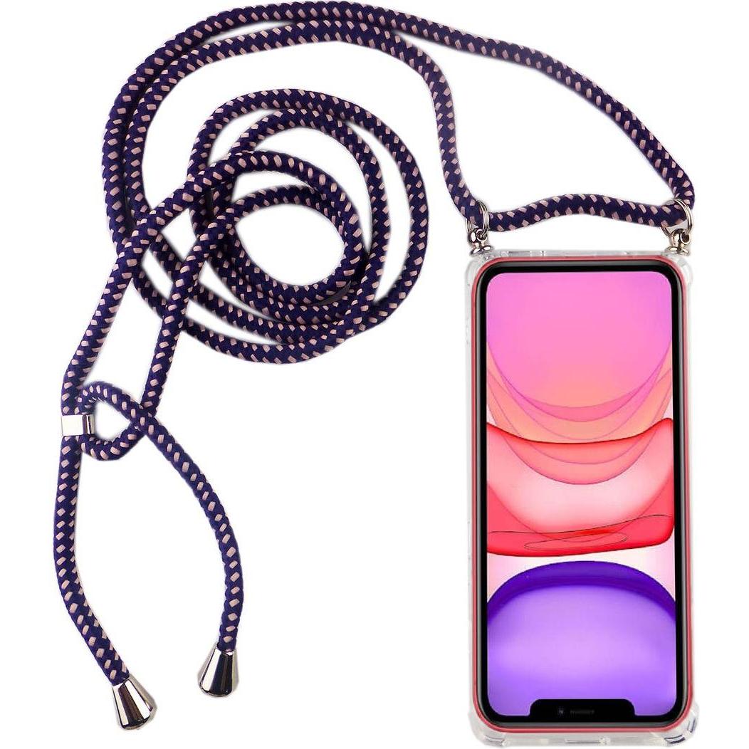 König Design Apple iPhone 11 Handykette Hülle mit Band Case zum umhängen mit Kordel Violett, Handykette, Transparent