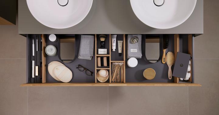 Actual product image Duravit White Tulip, wall hung vanity unit, width 1300 x depth 550mm, with 2 drawers, with tip-on te (130 x 55 x 40.80 cm)