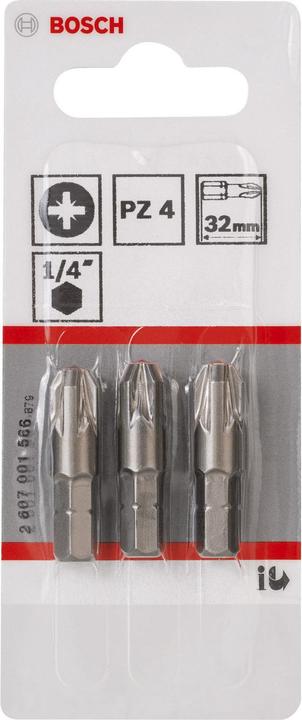 Actual product image Bosch Professional Zubehör Screwdriver bit extra hard PZ 4, 32 mm, pack of 3 (Cross Pozidriv PZ M4)