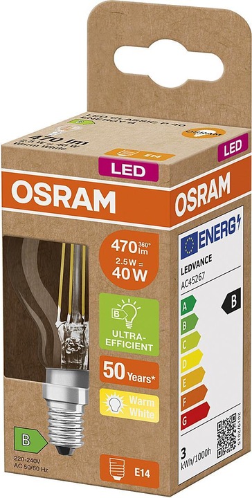 Actual product image Osram OSR LEDFil Drip.Ultra 2,5W kl (E14, 2.50 W, 470 lm, 6 x, B)