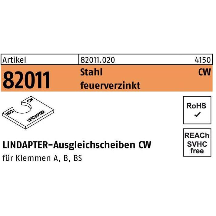 Lindapter, Zubehör Befestigungstechnik, Ausgleichscheibe R 82011 CW M 24 / 4,0 Stahl feuerverzinkt