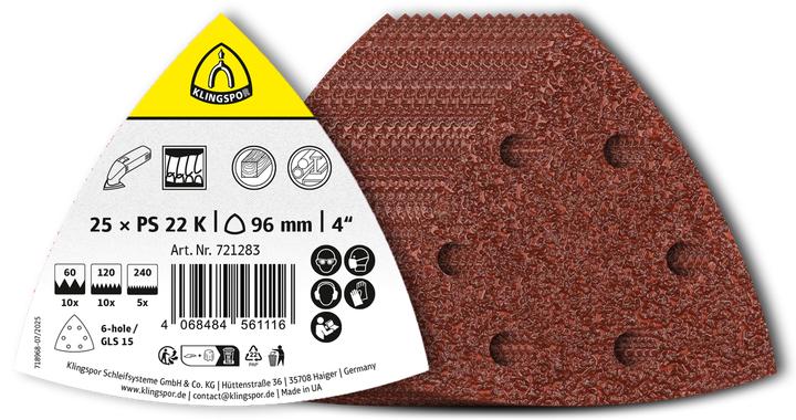 Produktbild Klingspor Schleifblatt-Set Dreieck PS 22 K 96mm (120, 240, 60)
