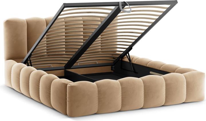 Actual product image Micadoni Velvet Storage Bed With Headboard, "Lupine", Sand, 226x186x95 Made in Europe (160 x 200 cm)