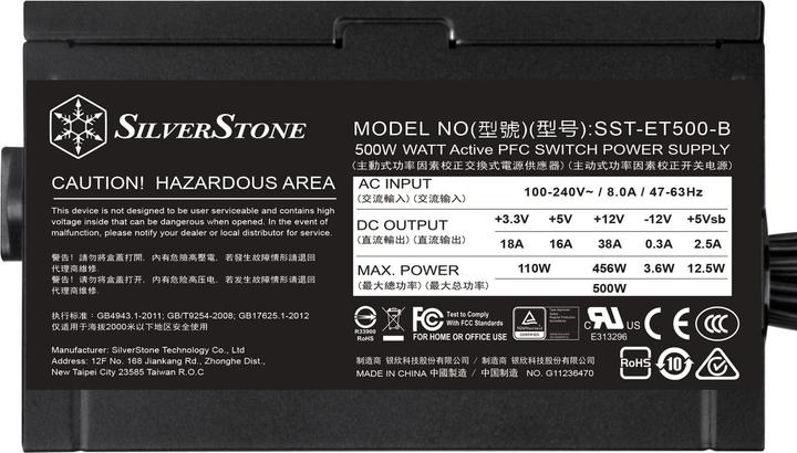 Produktbild Silverstone SST-ET500-B - Strider Essential Serie, 500W 80 Plus Bronze ATX flüsterleises PC-Netzteil (500 W)