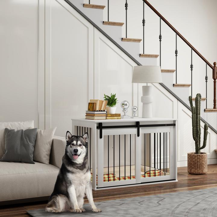 Immagine prodotto PawHut Hundekäfig Spanplatte, Stahl Weiss (Cuccia per cani)