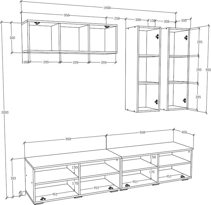 Produktbild VCM TV Lowboard Fernsehschrank Schrankwand Wohnzimmer Anbauwand Wohnwand Arila XL (190 x 40 x 200 cm)