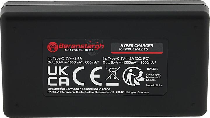 Produktbild Berenstargh Hyper PD Ladegerät für Nikon EN-EL15 D600 D750 D800 D810 D810A D7000 D7100 D7200 D7500 i (Kamera Akku Ladegerät)