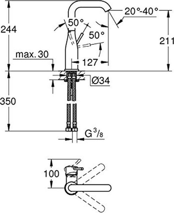 Produktbild Grohe Einhand-Waschtischbatterie ESSENCE DN 15, L-Size, glatter Körper chrom