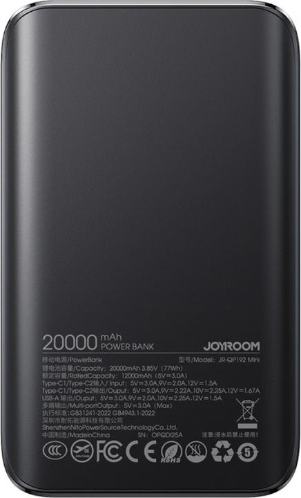 Productafbeelding Joyroom JR-QP192 Star Series Mini 22.5W Digital Display Fast Charging Power Bank 20000mAh – Black (20000 mAh, 22.50 W, 77 Wh)