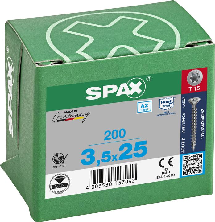 Actual product image Spax A2 Countersunk Multi-Head T-Star Plus T15 Fully Threaded (200 Screws per piece)