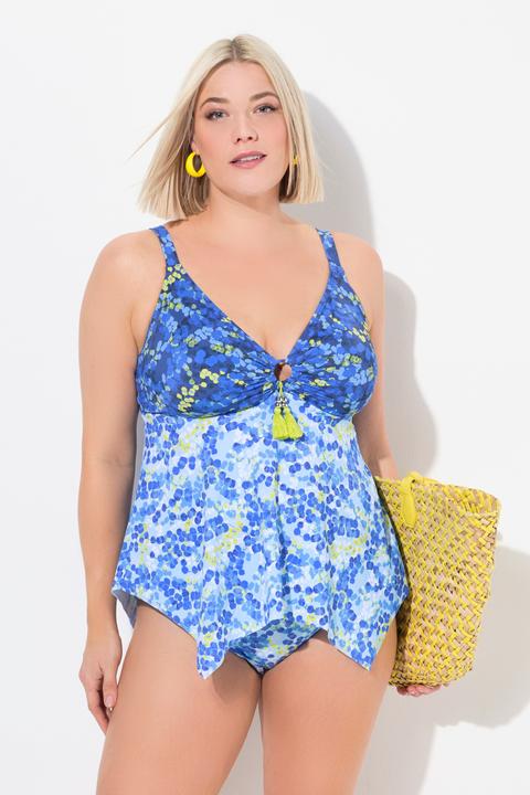 Actual product image Ulla Popken Polka Dot Handkerchief Hem Tankini Set (58)
