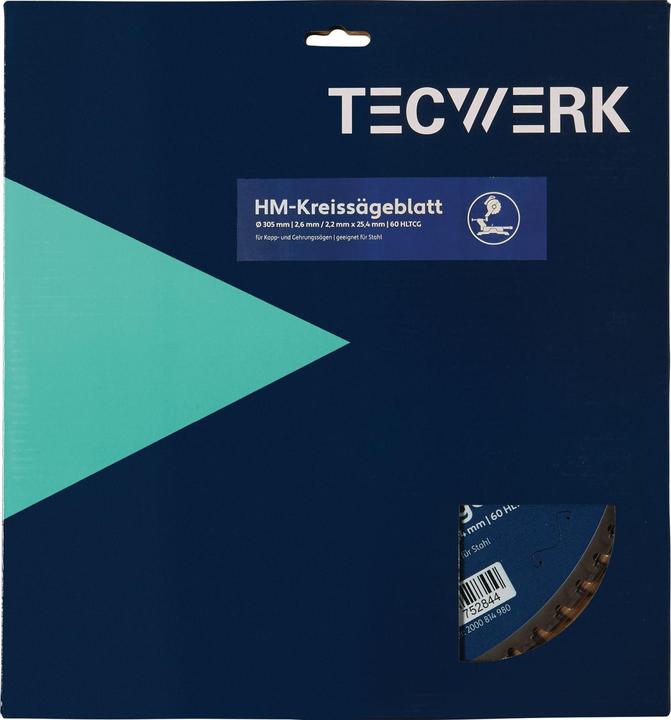 Produktbild Tecwerk Handkreissägeblatt Aussen-Ø 305 mm Zähnezahl 60 HLTCG Bohrung 25,4 mm Schnittbreite 2.6 mm