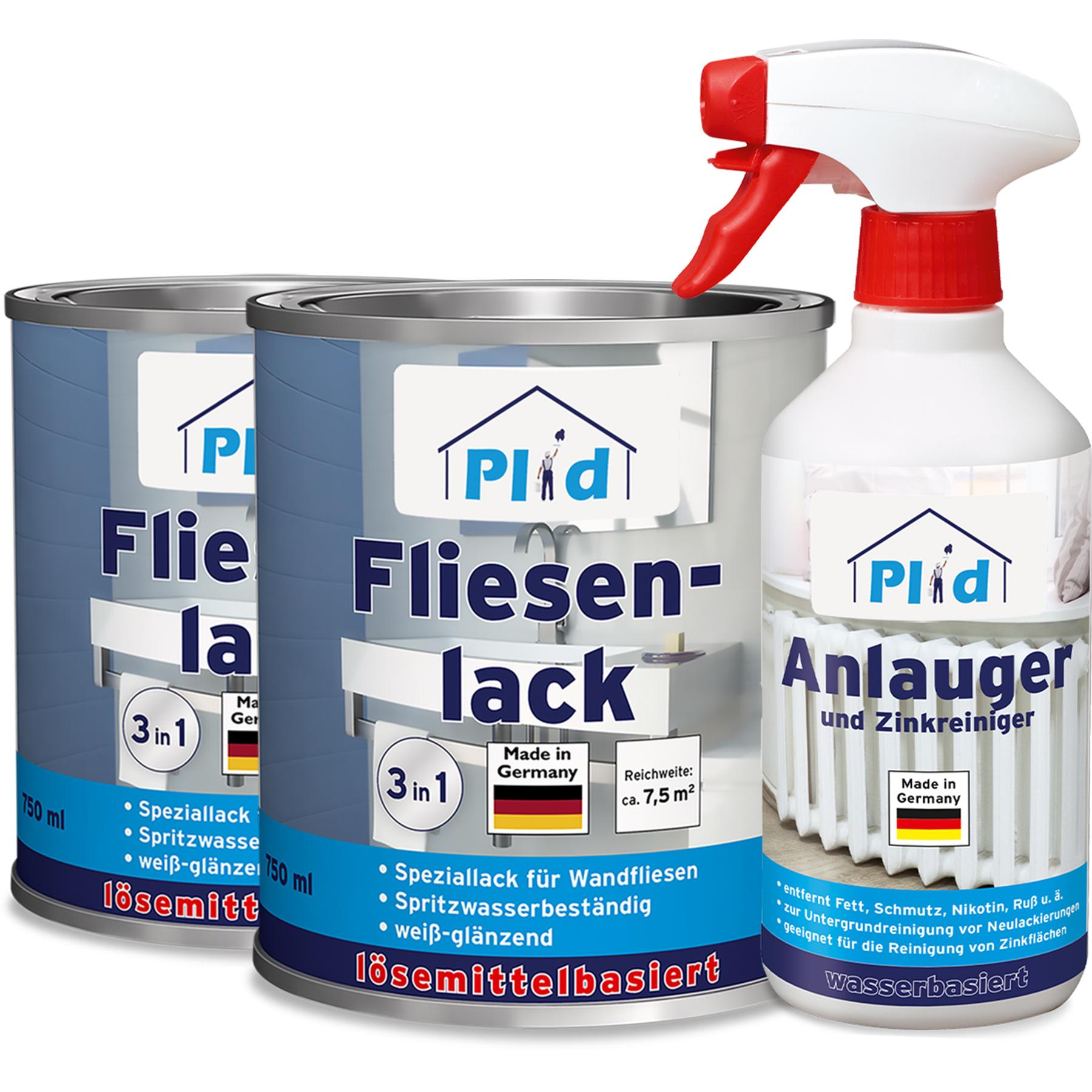 Plid, Lack, Fliesenlack Set 1,5l Weiss glänzend, für ca. 16m² / Fliesenfarbe +0,5l Anlauger (Weiss, 1.50 l)