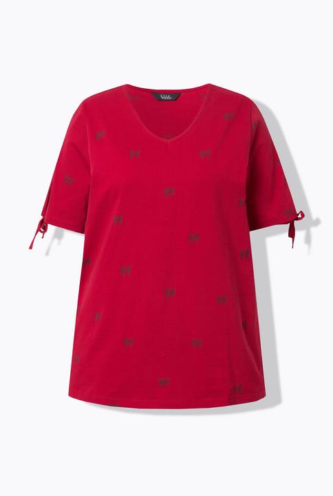 Actual product image Ulla Popken Bow Print Split Sleeve Tee