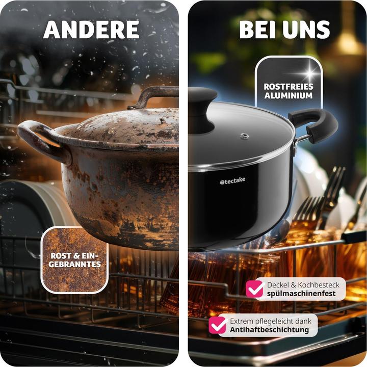 Image du produit tectake Set de pots Varese, en aluminium avec capuchons en vetro, 15 pièces (26 cm, Ensemble de casseroles et de poêles de cuisson, Aluminium)