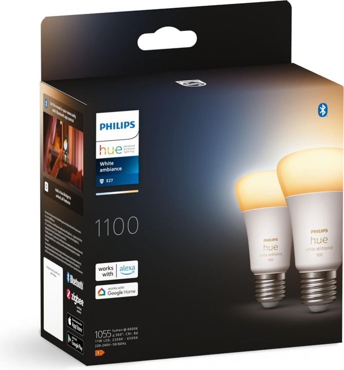 Actual product image Philips Hue White Ambiance (E27, 11 W, 1100 lm, 2 x, F)