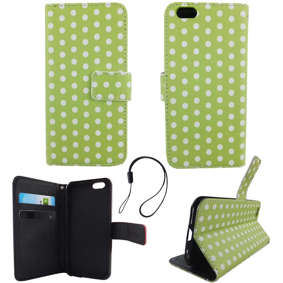 König Design Schutz Hülle für Apple iPhone 6 / 6s Polka Dot Grün Tasche Cover Book Style (Apple iPhone 6), Smartphone Hü...