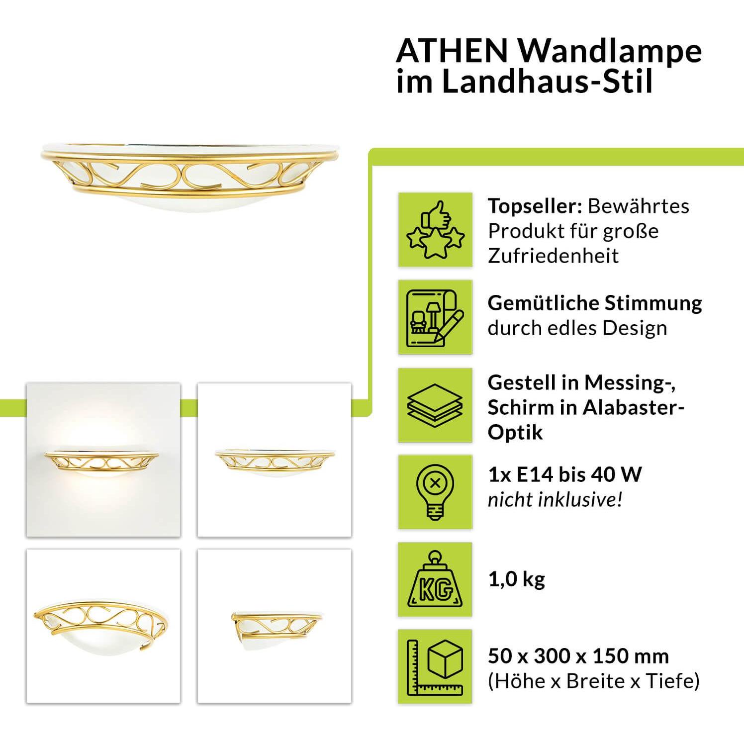 Thumbnail - Licht-Erlebnisse, Wandleuchte + Deckenleuchte, Wandlampe Athen (E14)