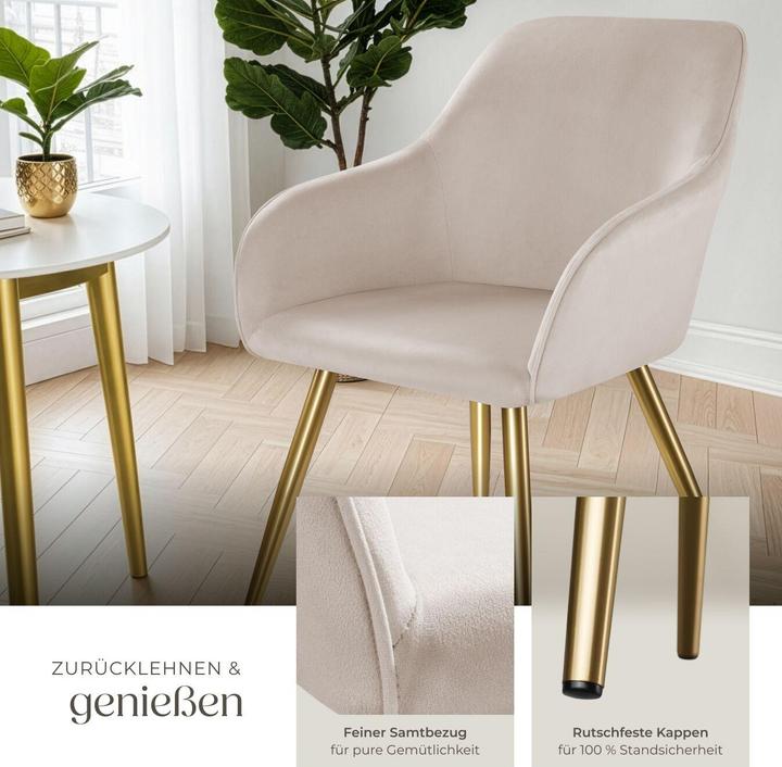 Actual product image tectake Chair Marilyn - with armrests, padded, velvet look, golden steel legs