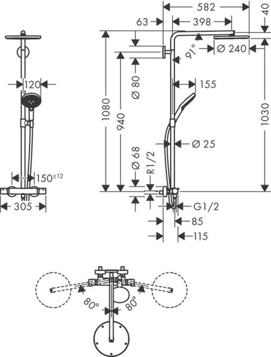 Produktbild hansgrohe HG Showerp RAINDANCE Select S 240 1jet P mit Theromostat Ecostat Comfort chrom