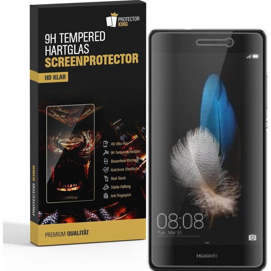 Protectorking 4x echtes Tempered 9H Panzerhartglas 3D KLAR (4 Stück, Huawei P8), Smartphone Schutzfolie, Transparent