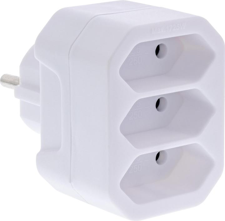 InLine Wandcontactdoosadapter, CEE7/17 naar 3x Euro contactdoos, met verhoogde aanraakbeveiliging, wit