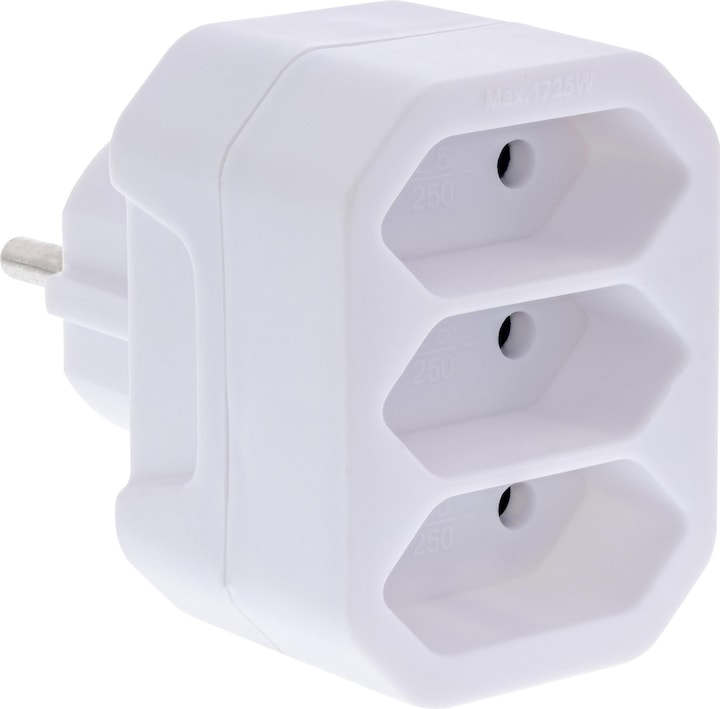 InLine Steckdosenadapter, CEE7/17 an 3x Eurobuchse, mit erhöhtem Berührungsschutz, weiss (3 x)
