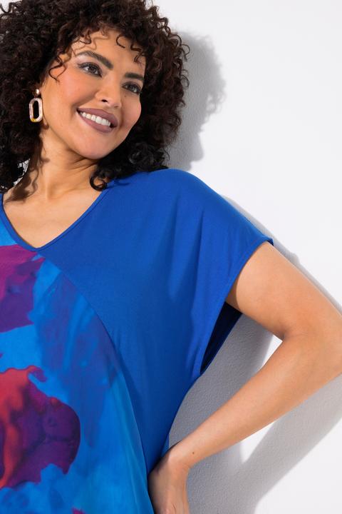 Image du produit Ulla Popken Robe en jersey, voile en mousseline, décolleté en V et manches courtes (54)