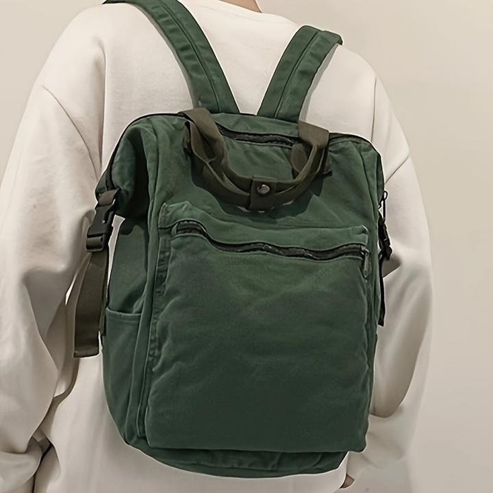 Actual product image Only-Bags.Store Large casual canvas backpack, solid colour frame bag with multiple compartments, perfect for