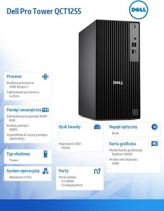 Produktbild Dell Pro Tower QCT1255 W11Pro Ryzen 7-Computer