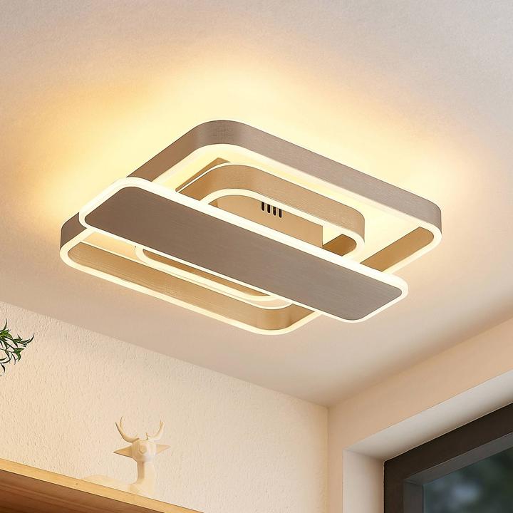 Actual product image Lucande Linetti LED Ceiling Lamp angular nickel 40cm (1545 lm)