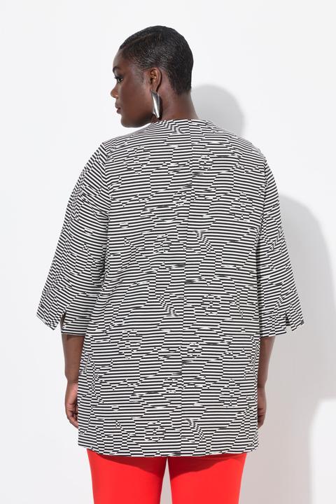Image du produit Ulla Popken Veste rayée, manches 3/4, fermeture agrafée et col en V (56)