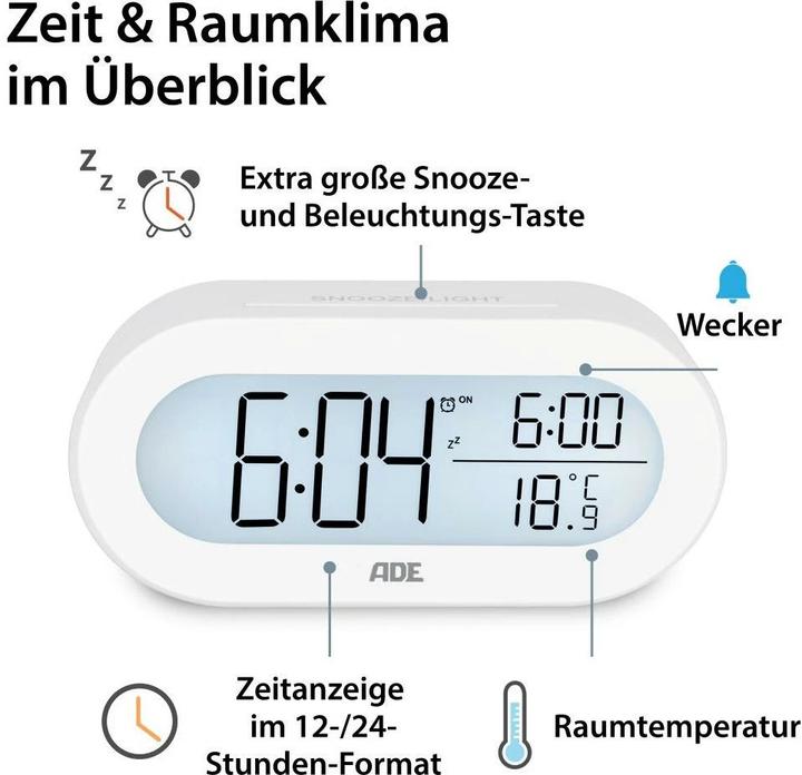 Actual product image ADE Digital Alarm Clock White