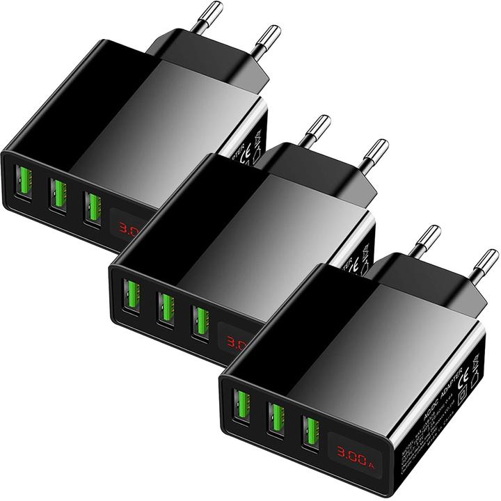 Eaxus 3er-Set Intelligentes 3-PortUSB-Netzteil mit LED-Anzeige, schwarz