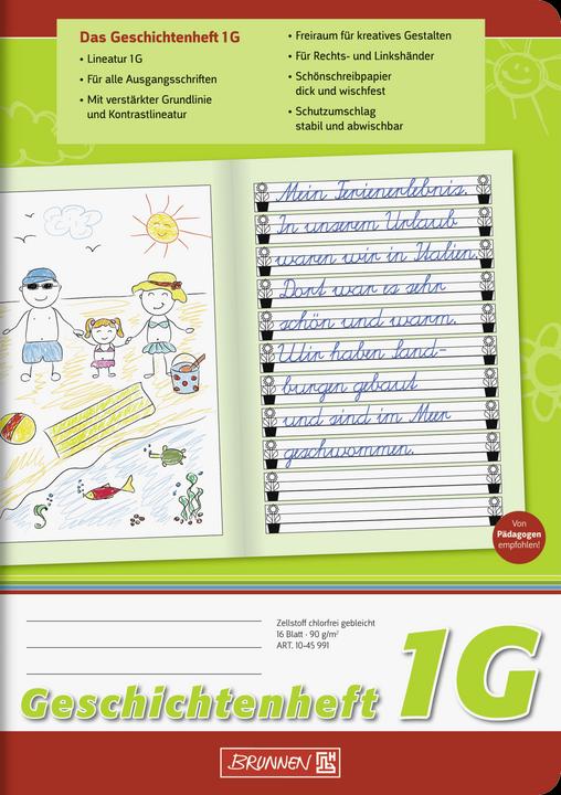 Produktbild Geschichtenheft Lineatur 1G liniert DIN A5 ohne Rand, 16 Blatt (A5, Liniert)