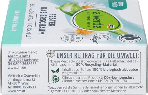 Immagine prodotto dm alverde Aloe vera organica solida, camomilla organica (50 ml, Schiuma da barba)
