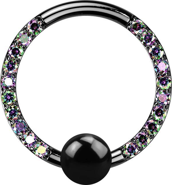Produktbild Star Piercing Ball Closure Ring schwarz front Kristalle dunkel multicolor (Titan, ohne Messing)