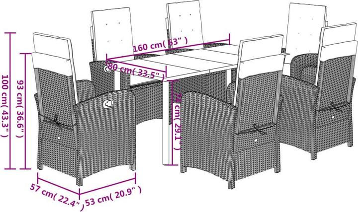 Actual product image vidaXL Garten Essgruppe (160 x 80 x 74 cm)