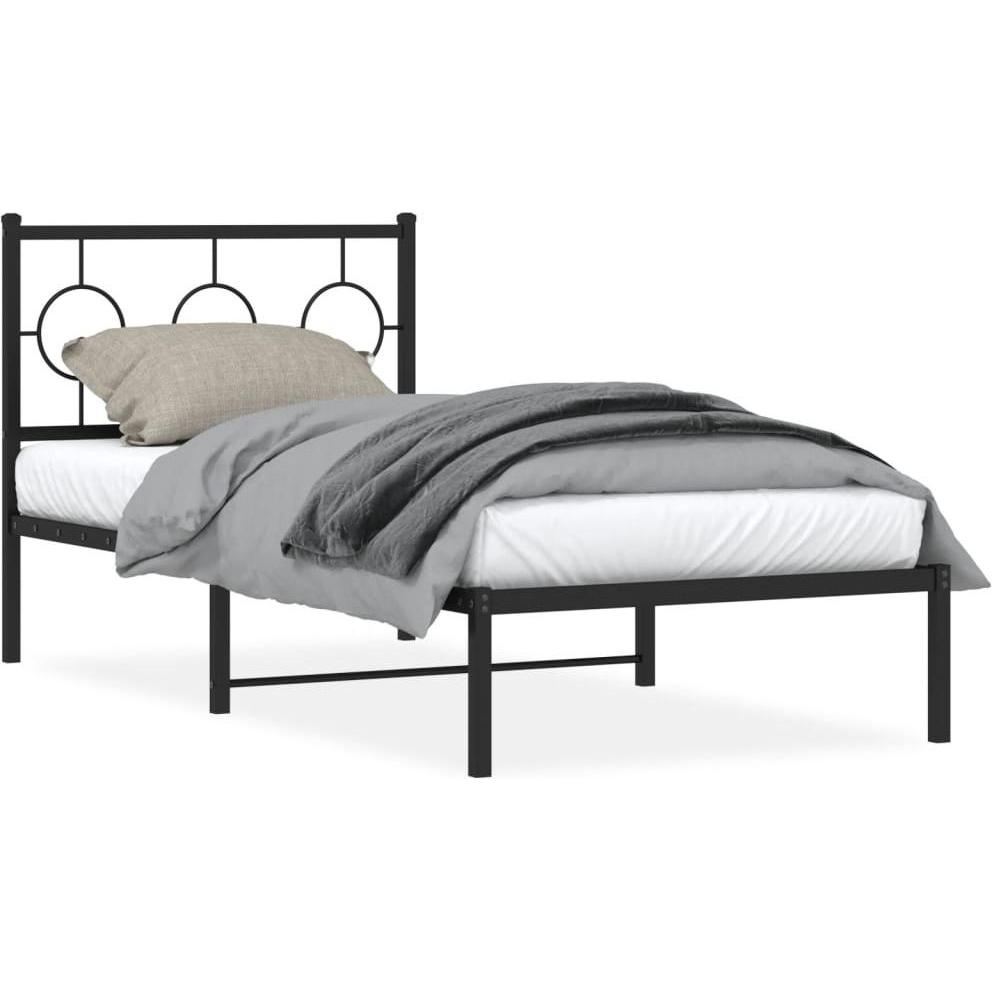 VidaXL, Bett, Bettgestell mit Kopfteil Metallbett Bett Einzelbett Schwarz 90x190cm (90 x 190 cm)