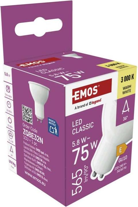 Produktbild Emos LED Lampe Classic MR16 Weiss/ GU10 / 5,8 W (75 W) / 565lm / WarmWeiss (GU10, 565 lm, 1x)