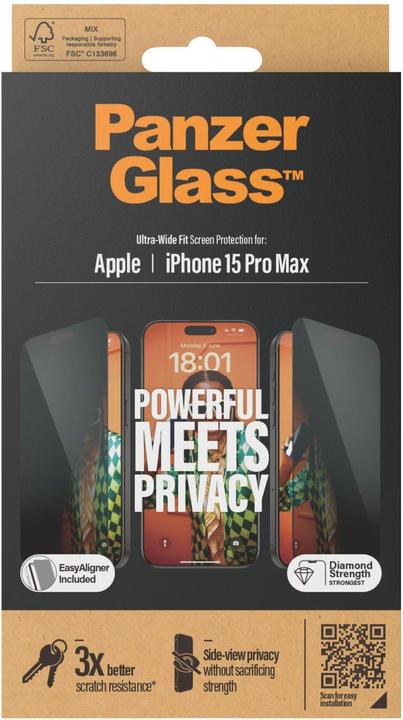 Produktbild PanzerGlass Privacy Screen Protector Ultra-Wide Fit (1 Stück, Apple iPhone 15 Pro Max)